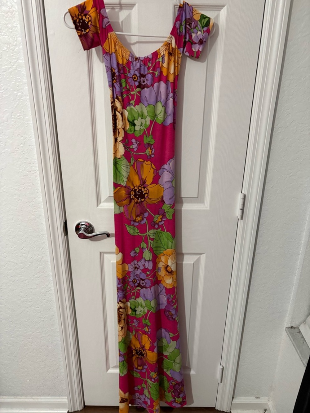 Vibrant Floral Off-Shoulder Maxi Dress - Pink & Multi